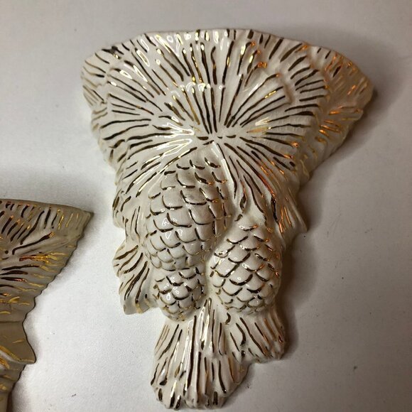 Vintage Wall Pockets Ceramic Gold Cream #94 - Picture 5 of 8